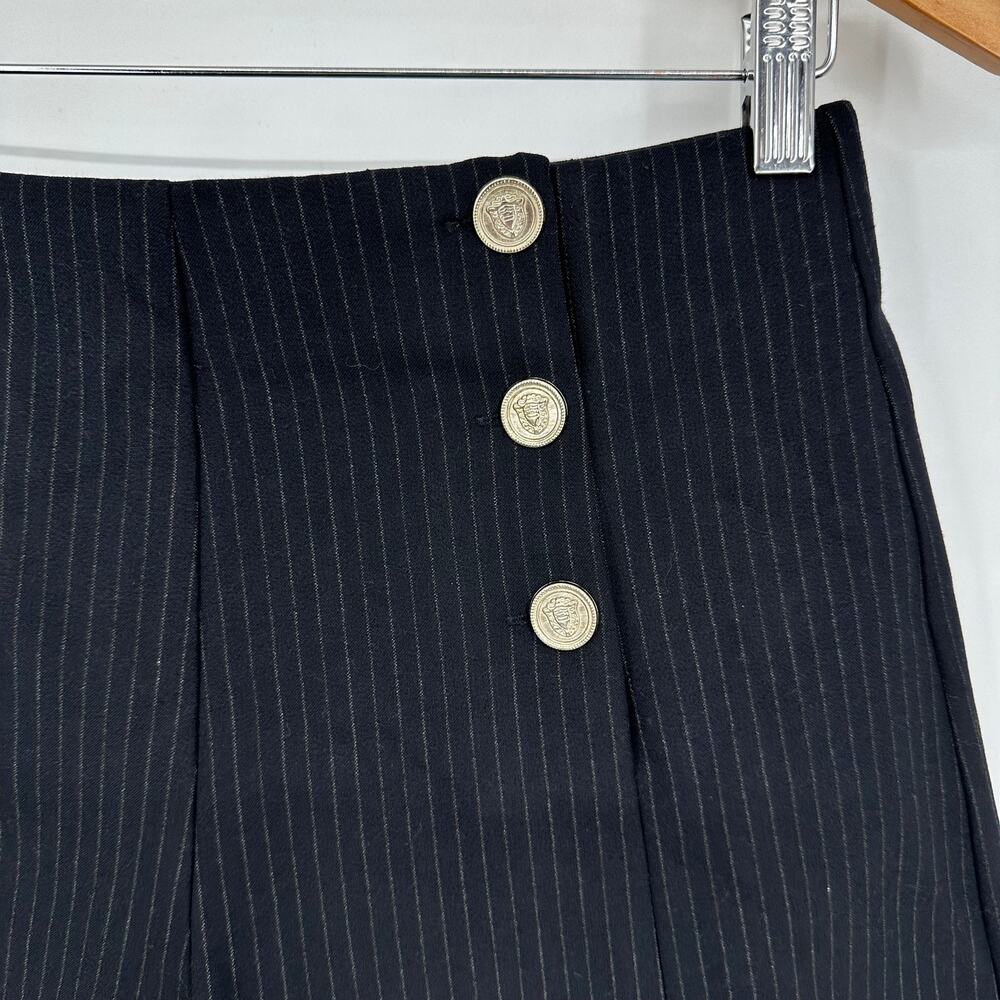 ZARA Pinstripe Shorts Gold Button High Waist Black White NWT - Picture 4 of 7